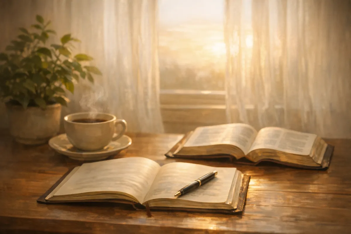 Cuaderno de devocionales con Biblia al amanecer